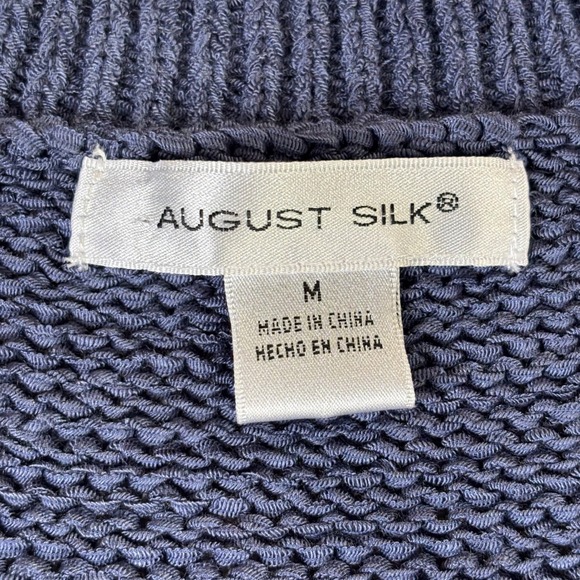 August Silk Womens Blue Pointelle Knit Cardigan Toggle Neck Sweater Medium - Picture 3 of 8